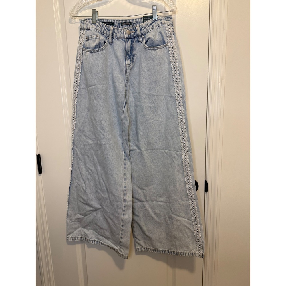 Wild Fable Wide‎ Leg Jeans Womens 6 Light Blue New Crochet Lace Rigid Denim